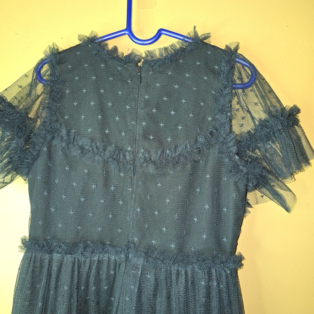 Girls Emerald Green Ruffle Tiered Tulle Dress - Picture 7 of 9